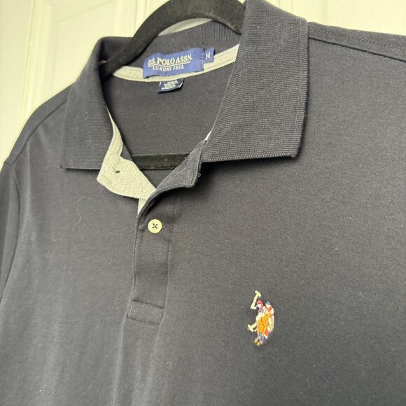 US Polo Assn Polo Shirt Mens Medium Black Preppy Short Sleeve Collared Top - Picture 2 of 7
